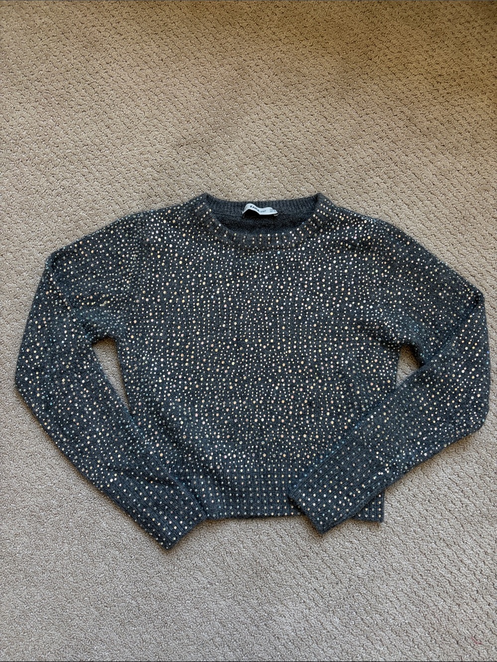Zara Charcoal Crewneck Sweater with Rhinestones